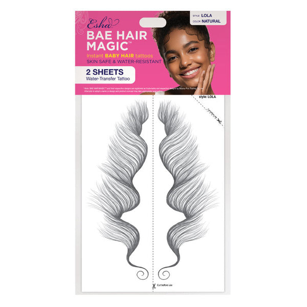 ESHA instant hair tattoo sticker baby hair water transfer sheets with two natural wavy designs