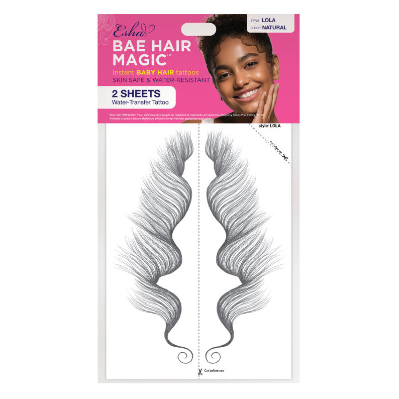 ESHA instant hair tattoo sticker baby hair water transfer sheets with two natural wavy designs
