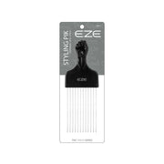 ANNIE metal hair styling pik with black handle and long stainless steel tines in retail packaging
