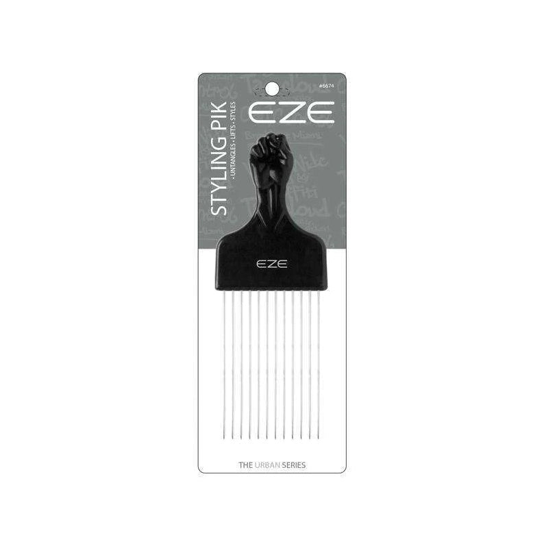 ANNIE metal hair styling pik with black handle and long stainless steel tines in retail packaging