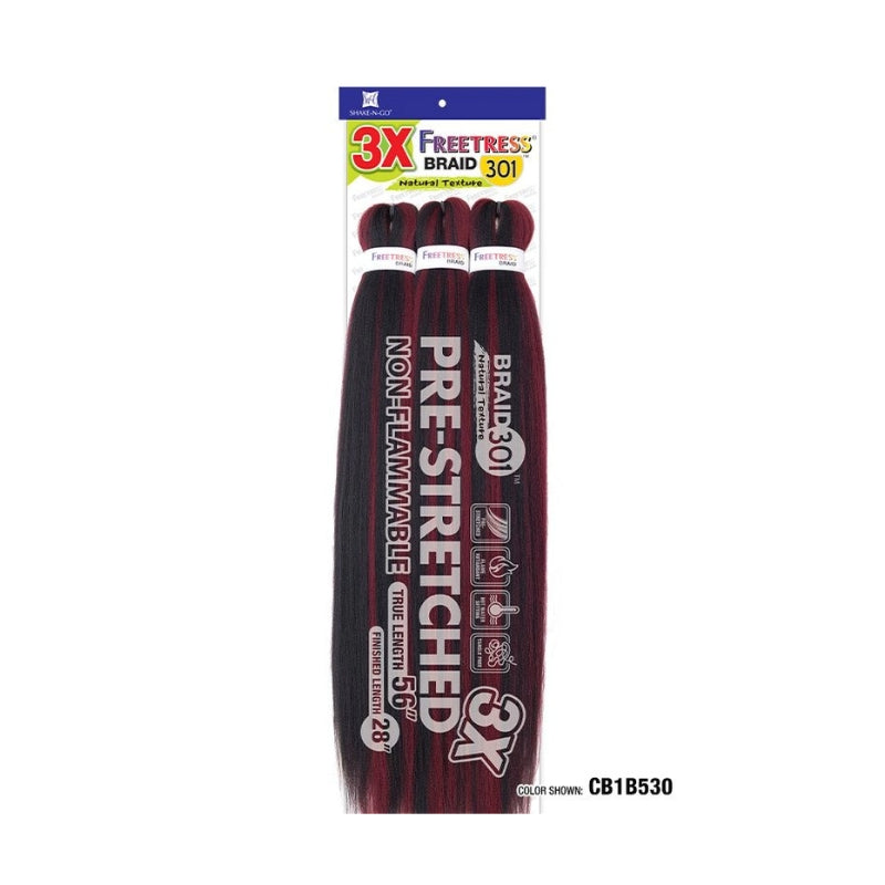 SHAKE N GO Freetress 3X Braid 301 hair extensions pre stretched nonflammable 28 inch burgundy and black braid pack