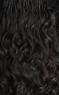SHAKE N GO Freetress Equal Drawstring Ponytail Puff dark wavy curly hair extension with subtle brown highlights