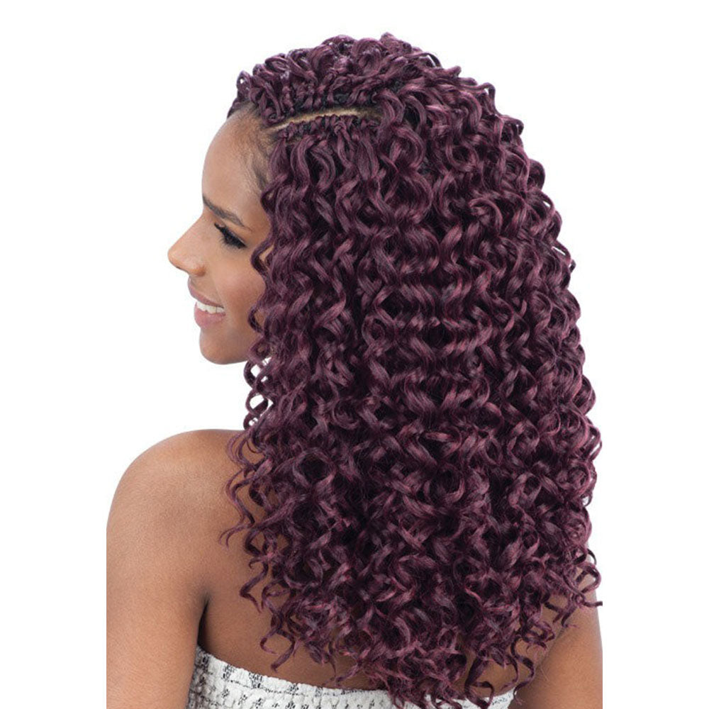 SHAKE N GO Freetress Gogo Curl 12 inch braid in deep burgundy with tight curly texture