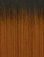 instant up and down ponytail wig SENSATIONNEL two tone dark roots to copper brown straight synthetic hair close up