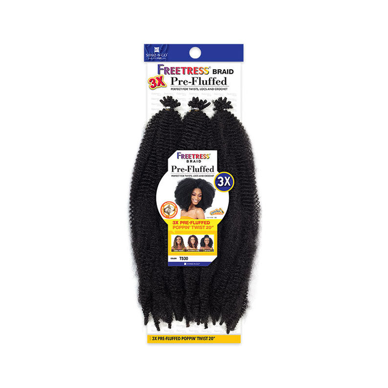 SHAKE N GO Freetress 3X pre-fluffed poppin twist braiding hair in black for crochet and twists