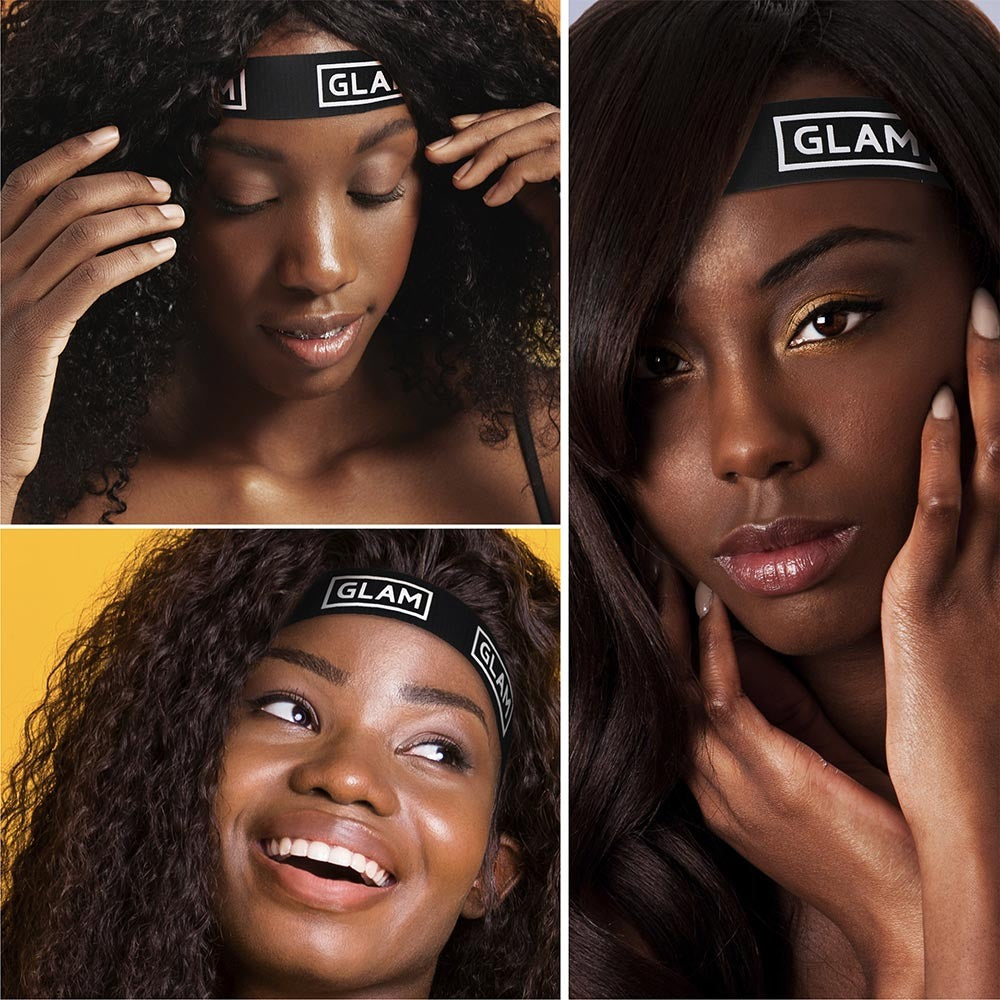 RED BEAUTY by KISS GLAM black elastic wide edge band for wigs worn by three models securing hairline