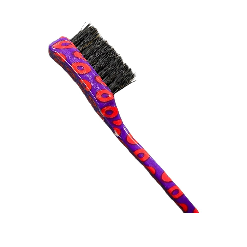 RED BEAUTY by KISS patterned edge brush for baby hairs with purple red patterned handle and black bristles