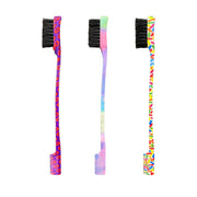 RED BEAUTY by KISS patterned edge brush for baby hairs set of three colorful handles with black bristle and comb ends