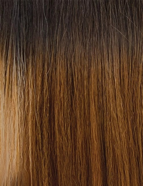 OUTRE 32 inch straight lace wig ombre dark brown to honey brown straight hair texture close up