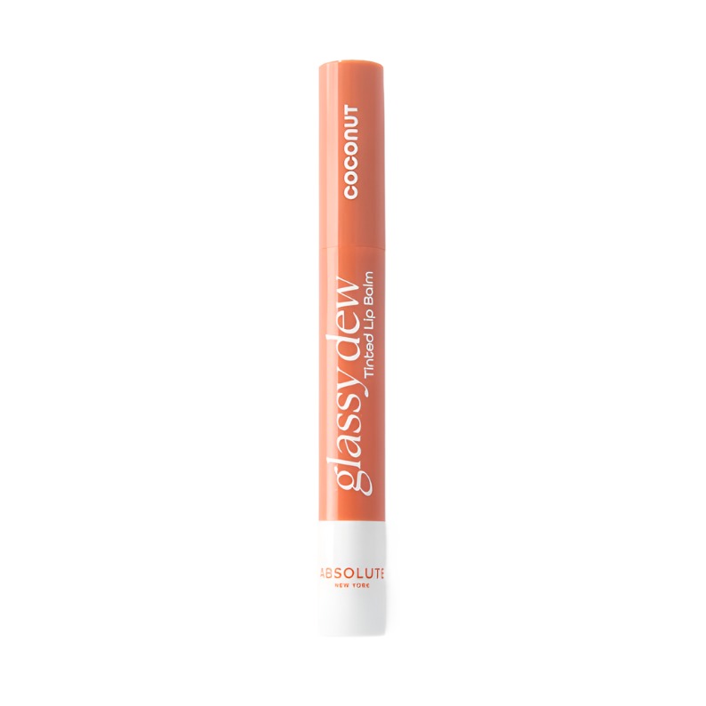 Absolute New York Glassy Dew coconut tinted lip balm in orange tube makeup product