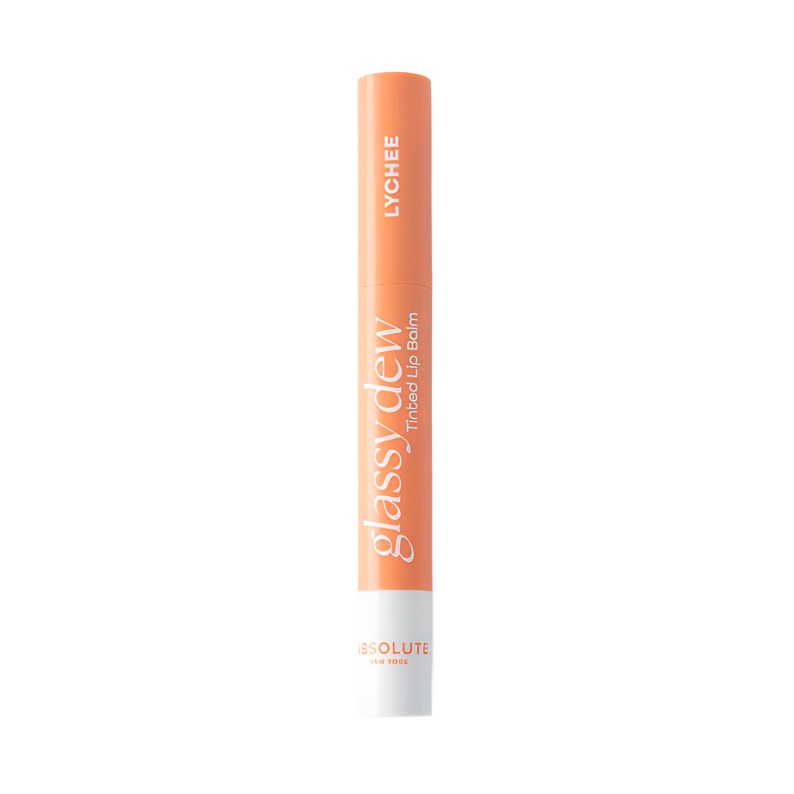 ABSOLUTE NEW YORK lychee tinted lip balm glossy orange and white tube makeup product
