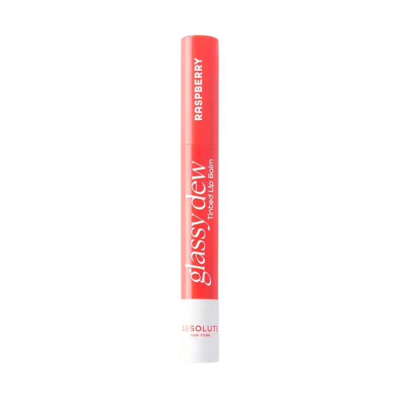 ABSOLUTE NEW YORK Raspberry tinted lip balm in sleek red and white packaging