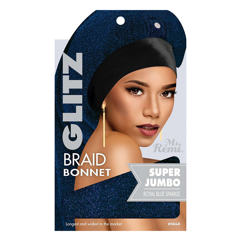 ANNIE jumbo braid bonnet in royal blue sparkle designed for super jumbo braids