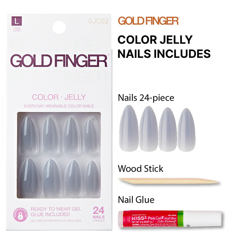 Gold Finger jelly color nails cloudy 24 piece press on nails set with wood stick and nail glue