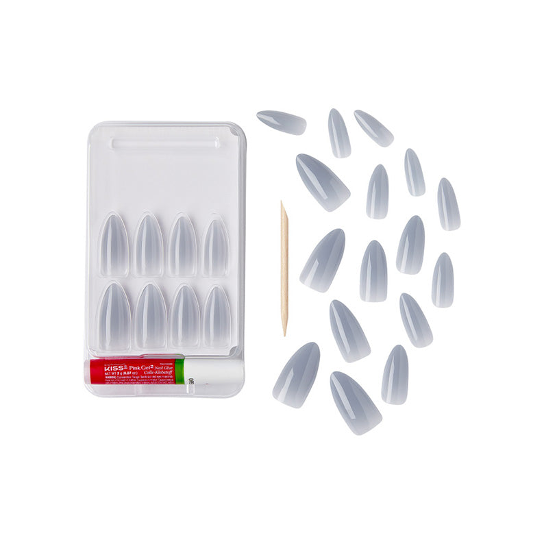 IVY BEAUTY by KISS press on nails set Gold Finger jelly color nails cloudy soft gray stiletto tips with glue