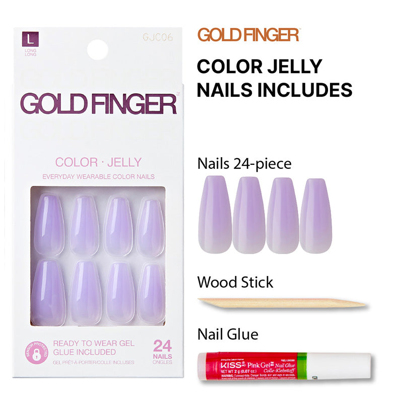 Gold Finger Jelly Color Nails lavender press on set IVY BEAUTY by KISS 24 piece nails with glue and wood stick