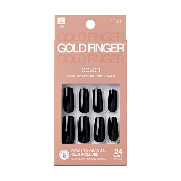 IVY BEAUTY by KISS Gold Finger solid color fake nails black glossy short press on nails in package