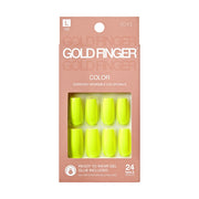 IVY BEAUTY by KISS gold finger solid color press on nails neon yellow long set 24 nails