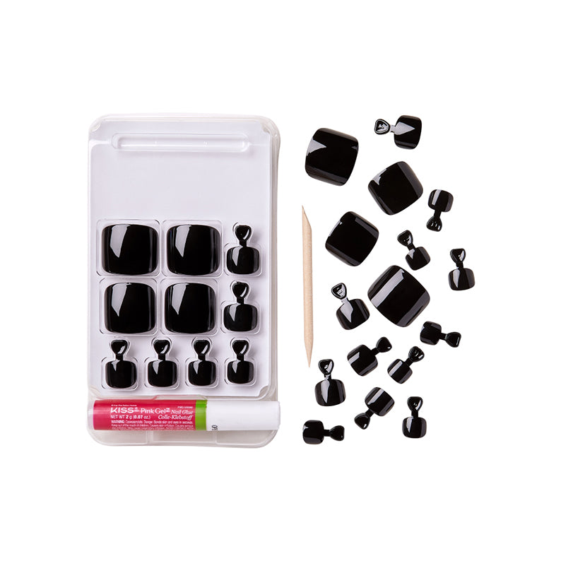 IVY BEAUTY by KISS black press on toenails pedicure kit gold finger toenail set with adhesive glue and applicator