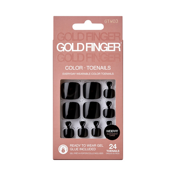 IVY BEAUTY by KISS gold finger toenail set black glossy ready to wear 24 wide fit gel glue included