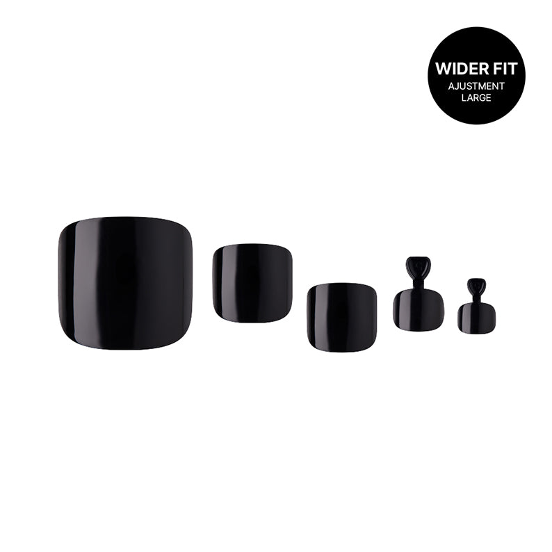 IVY BEAUTY by KISS gold finger toenail set showing glossy black press on toenail caps in varied sizes on white background