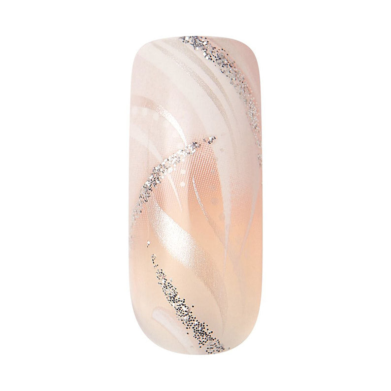 IVY BEAUTY by KISS kids press on gel nails pale peach pearl swirl with silver glitter accent glossy finish