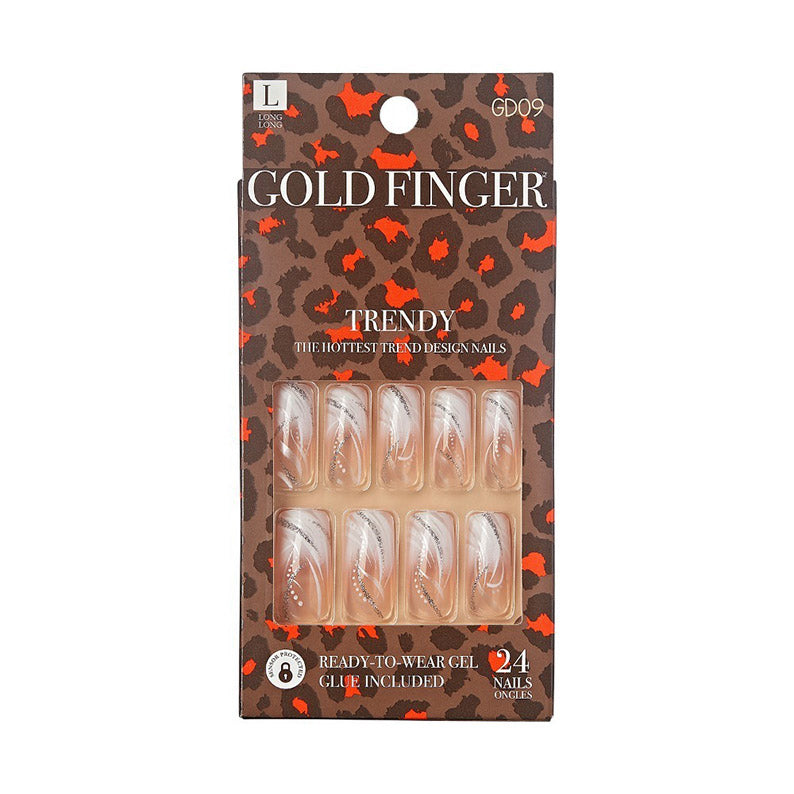IVY BEAUTY by KISS Gold Finger clear nude nails with white swirl accents and gems 24 piece kids press on gel nails