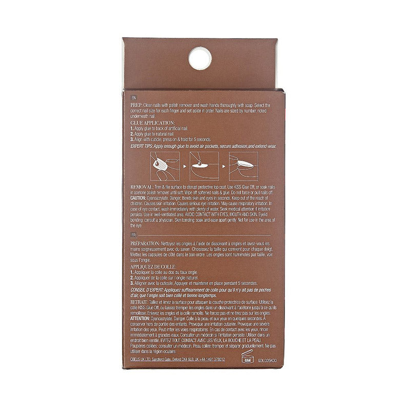 IVY BEAUTY by KISS brown packaging back with application instructions for kids press on gel nails