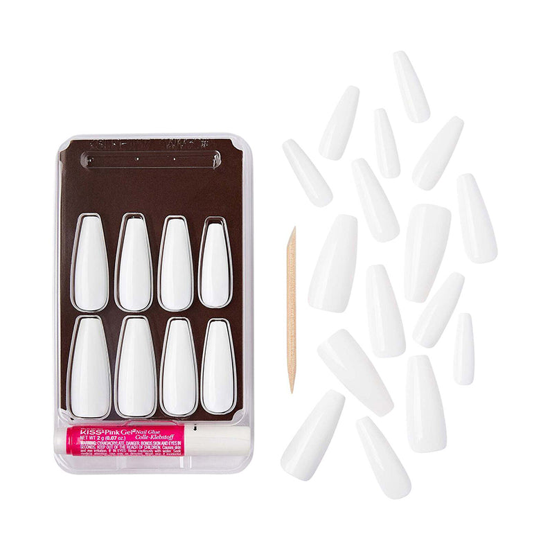 IVY BEAUTY by KISS solid color press on nails white long coffin set with adhesive and wooden tool