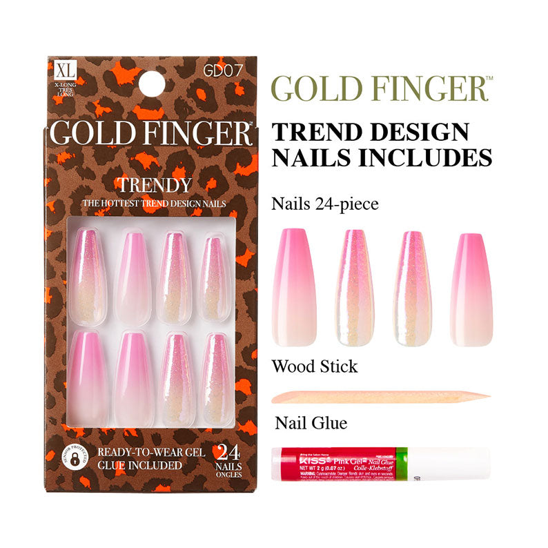 IVY BEAUTY by KISS Gold Finger pink ombre glitter nails 24 piece kit with glue and wood stick trendy press on nails