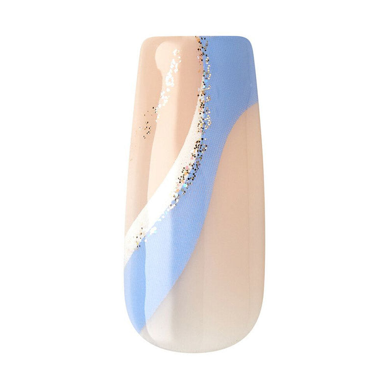 IVY BEAUTY by KISS nude and pastel blue nail with white swirl and glitter accent trendy press on nails