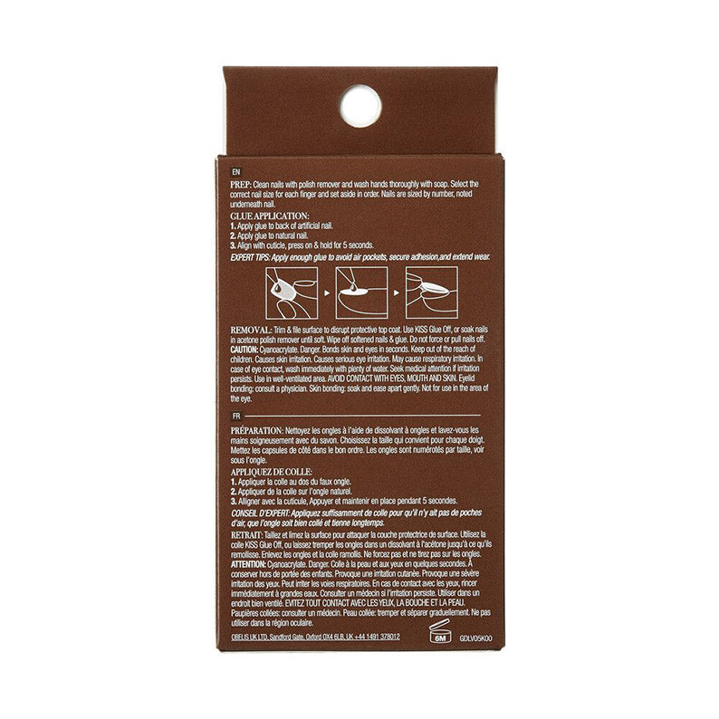 IVY BEAUTY by KISS brown packaging back with application instructions and diagram for trendy press on nails