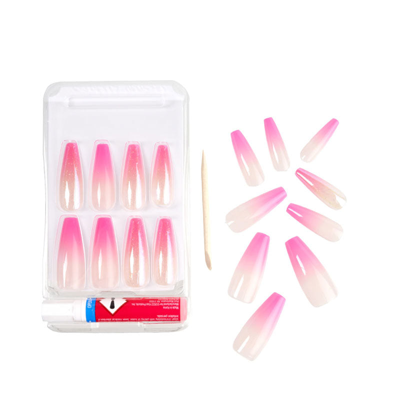 IVY BEAUTY by KISS pink ombre coffin trendy press on nails set with glue and wooden cuticle stick