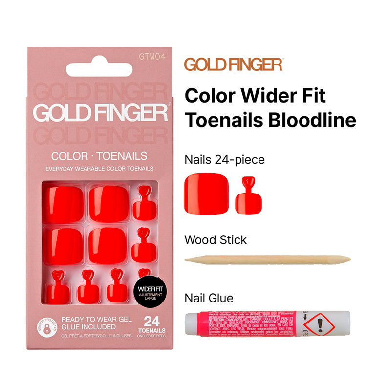 IVY BEAUTY by KISS Gold Finger wider fit toenails red 24 piece set with wood stick and nail glue