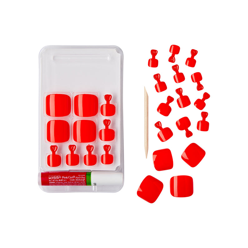 IVY BEAUTY by KISS red press on toenails kit with glue and wooden stick Gold Finger wider fit toenails