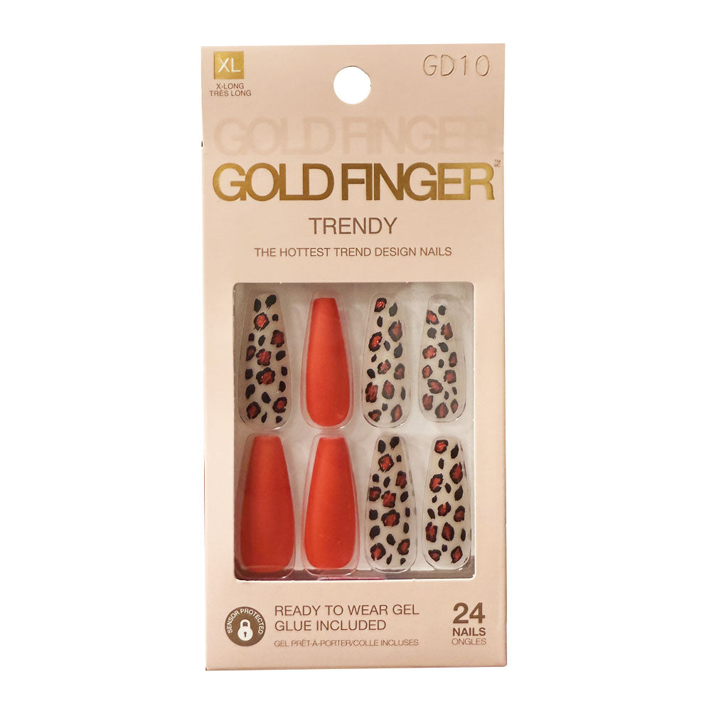 IVY BEAUTY by KISS leopard print press on nails long red and brown gel nails 24 pack with glue included