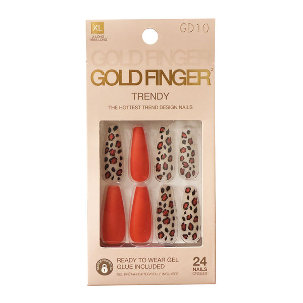 IVY BEAUTY by KISS leopard print press on nails long red and brown gel nails 24 pack with glue included
