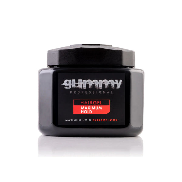 Gummy maximum hold hair gel in black jar for professional extreme hold and styling