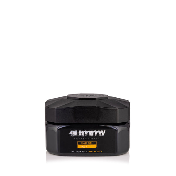 GUMMY Professional black jar maximum hold hair gel in sleek container for extreme styled looks