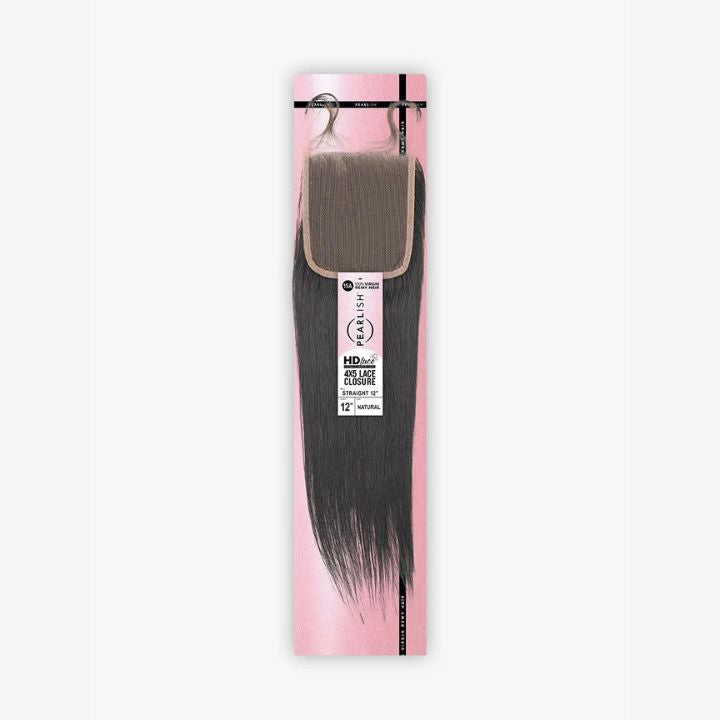 SENSATIONNEL 4x5 closure straight wig 12 inch natural straight hair piece in pink retail packaging