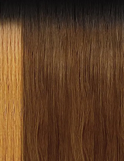 OUTRE 14 inch lace front wig synthetic honey blonde to medium brown straight fiber close up