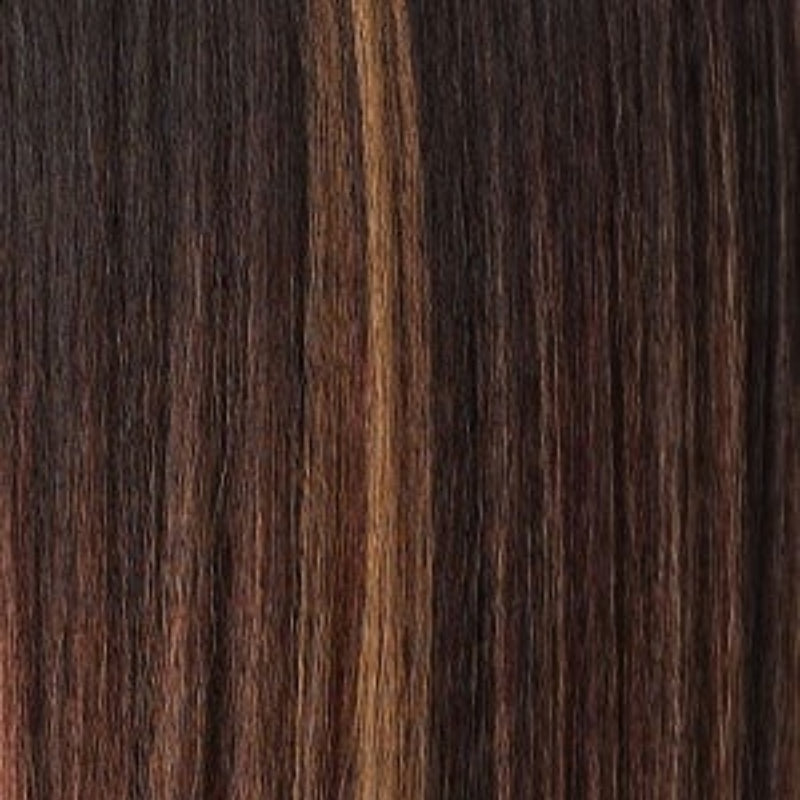 SENSATIONNEL Butta Lace Unit 14 wig straight dark brown hair with warm caramel highlights close up texture