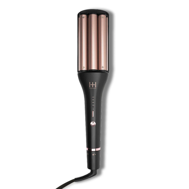 ANNIE 4-in-1 hair waver with triple rose gold barrels black ergonomic handle LED temperature settings for textured waves
