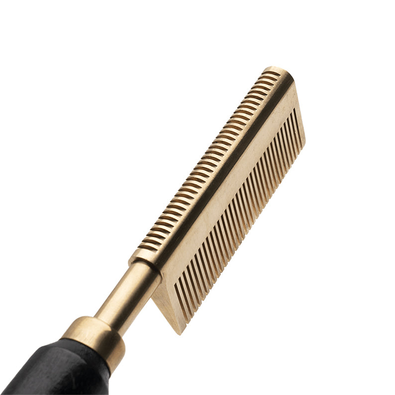 ANNIE electric straightening comb with gold metal teeth and black handle for hair styling