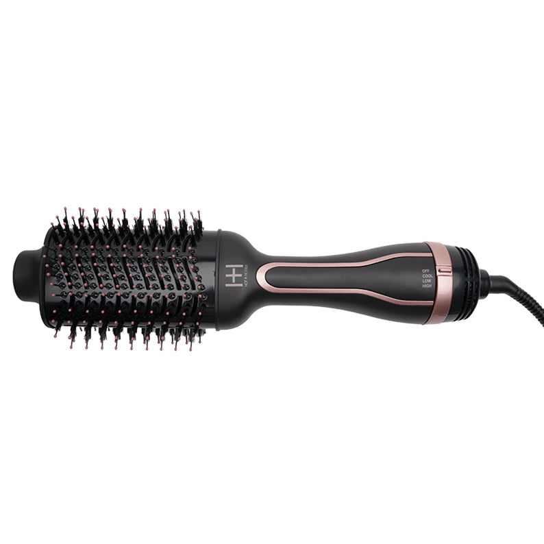 ANNIE black and rose gold heated round brush one step hair styler and dryer for smoothing and volumizing