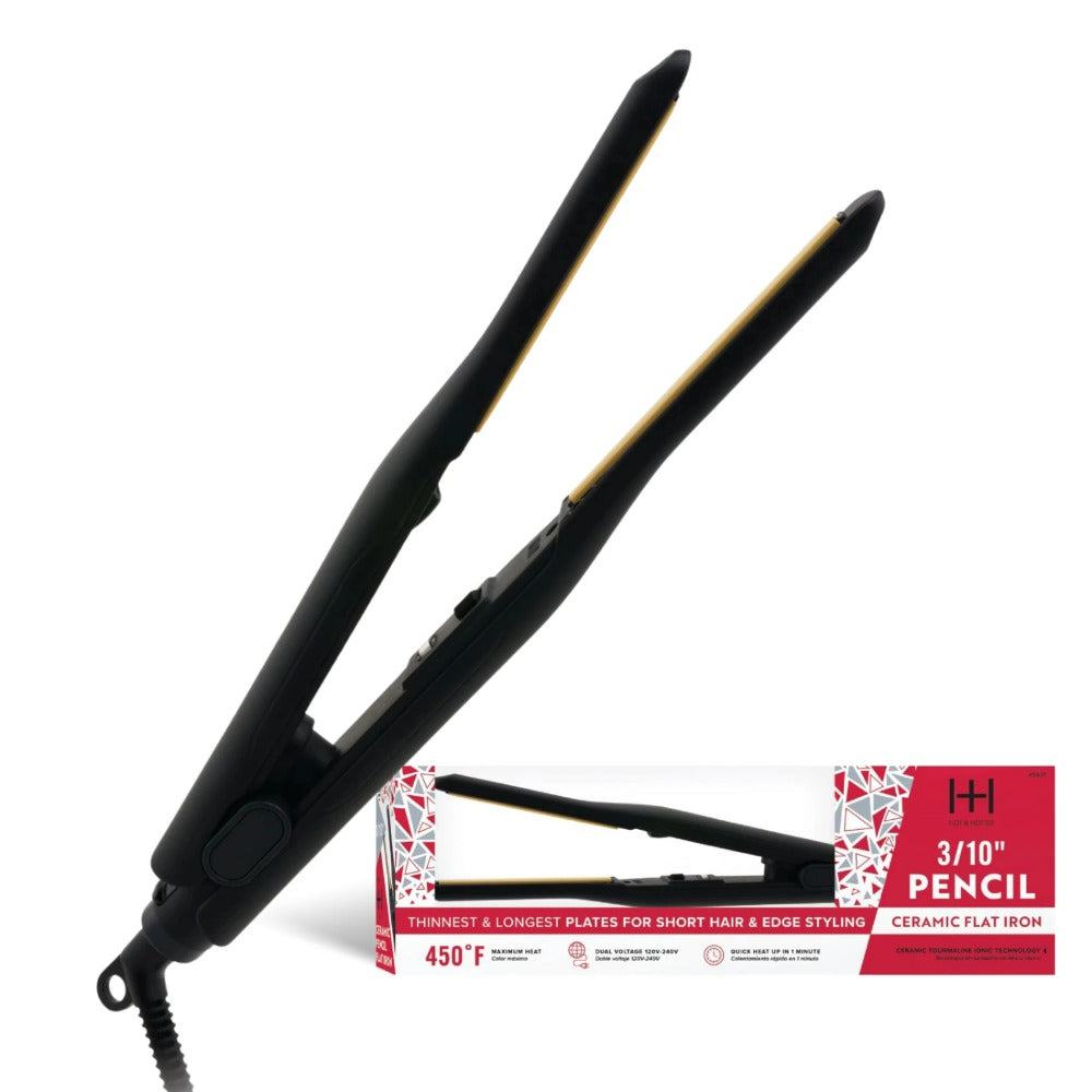ANNIE black 3 tenth inch pencil ceramic flat iron for edges with gold plates and retail box