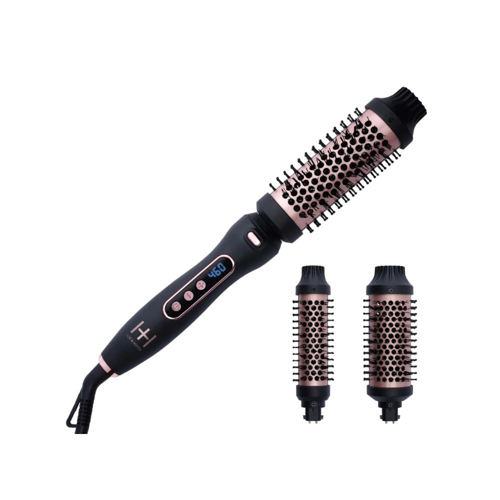 ANNIE 3 in 1 ceramic hot styling brush electric round brush with two interchangeable rose gold heads and digital display
