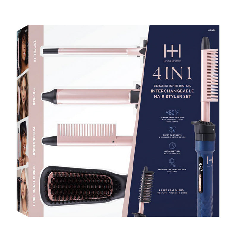 ANNIE 4-in-1 ceramic hair styler with interchangeable curling barrels comb and heated straightening brush