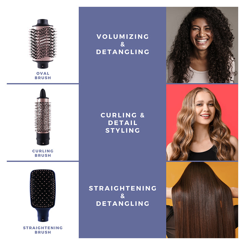 ANNIE all-in-one hair dryer brush with oval curling and straightening heads for volumizing and detangling