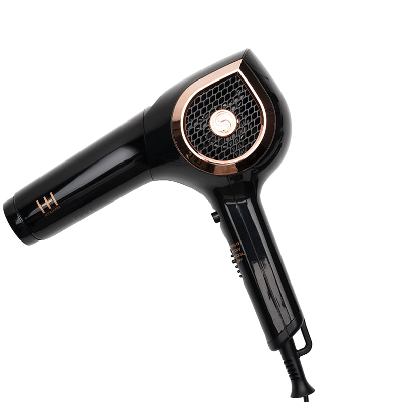 ANNIE ceramic ionic hair dryer black with rose gold accents ergonomic handle professional styling